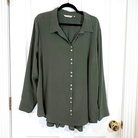 Soft Surrounding Sage Green 100% Silk Button Up Shirt 2X - New without tags - Picture 2 of 7
